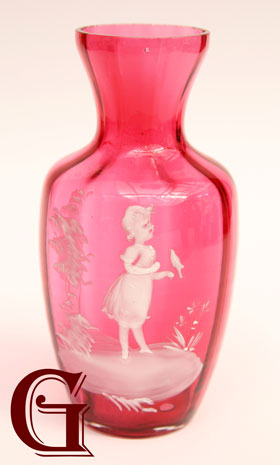 cranberry glass Mary Gregory vase